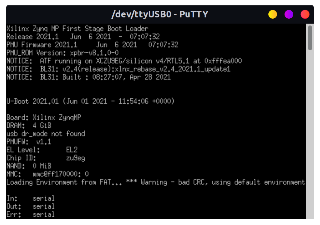 linux terminal zcu102